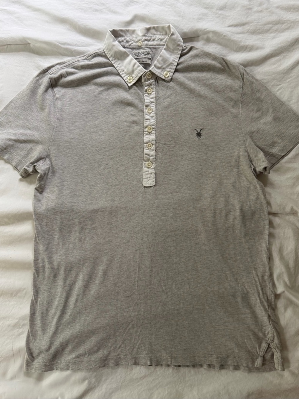 AllSaints Spital Fields Light Gray Polo with White Button-Down Collar